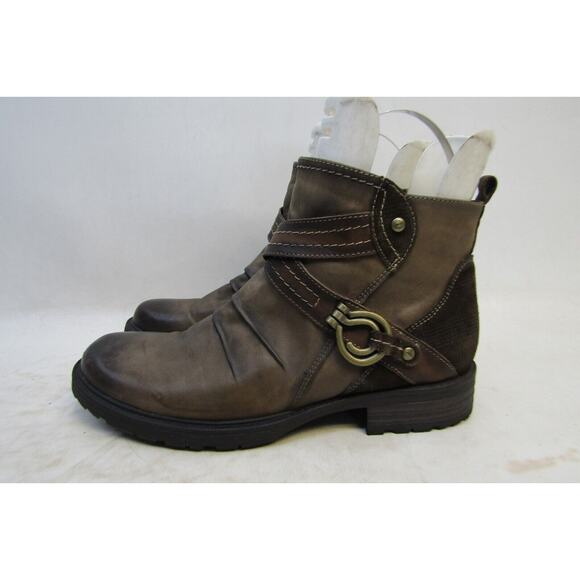 Earth Womens Size 11 B Brown Leather Buckle Zip Fashion Ankle Boots Booties - Picture 1 of 11